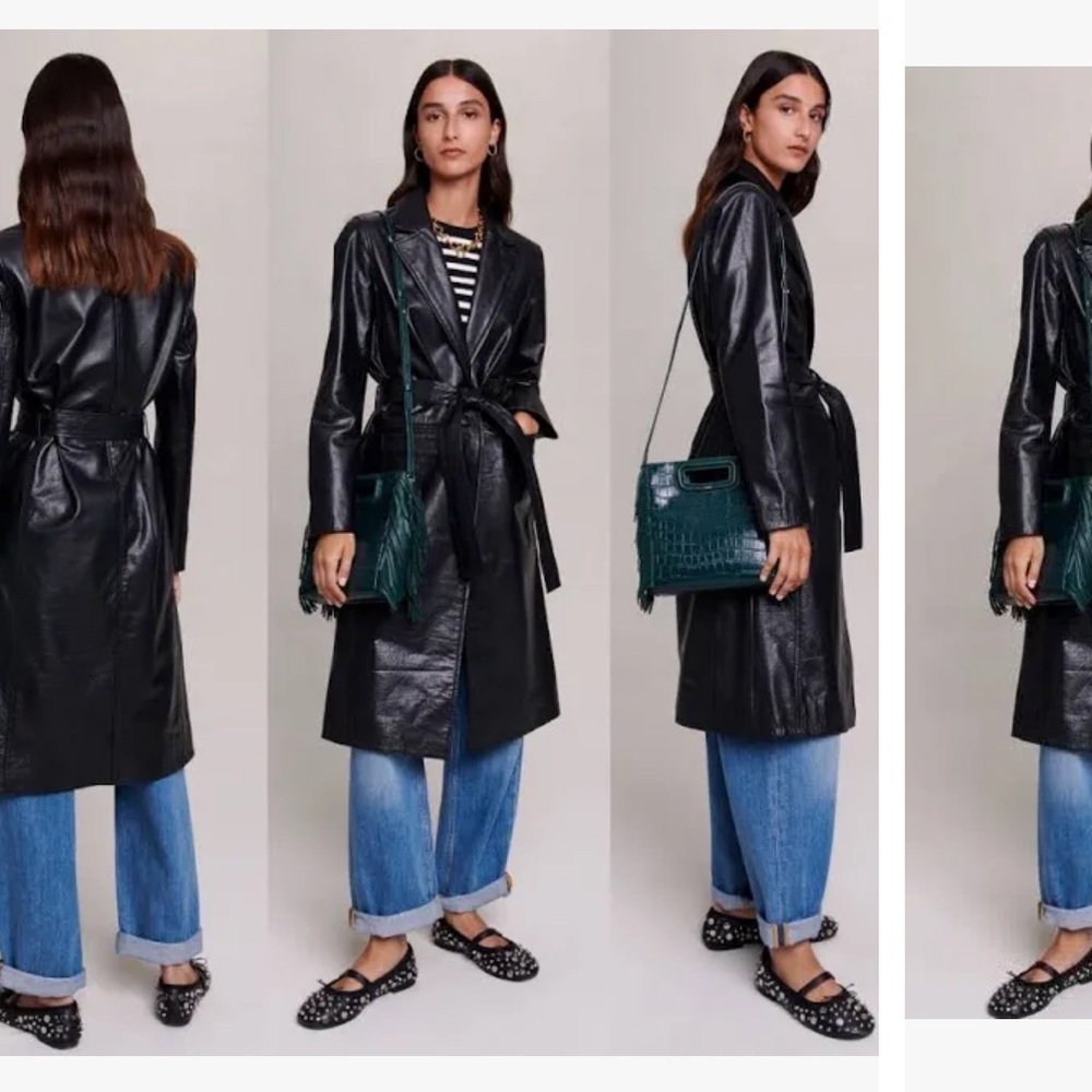 Maje, black leather trench, size 40 like M/L, worn 2x, love it!!